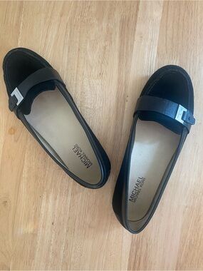 Michael Kors Black Leather Driving Shoes with Silver Accent